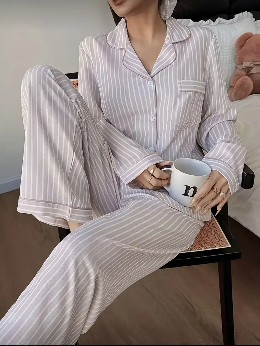 Women's Striped Long Sleeve Pajama Set