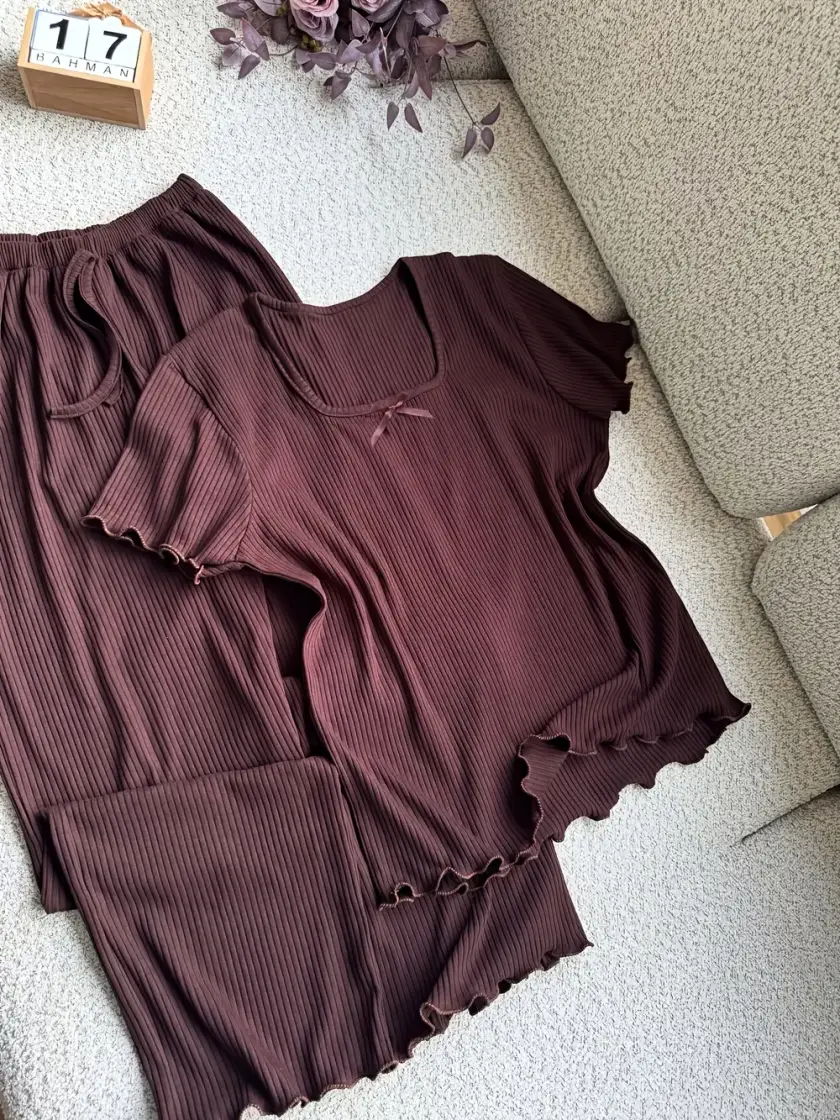 Women's Ribbed Short Sleeve Pajama Set