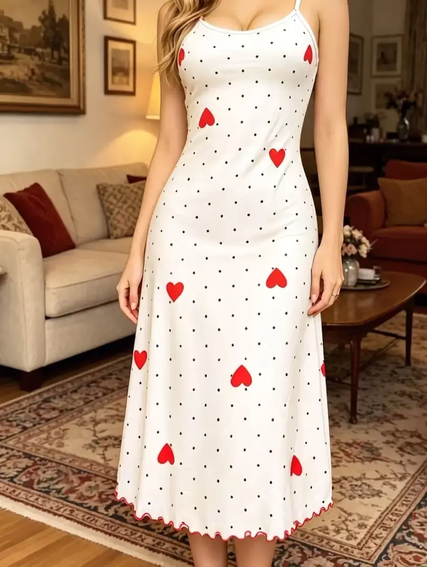 Women's Heart & Polka Dot Print Cami Nightdress