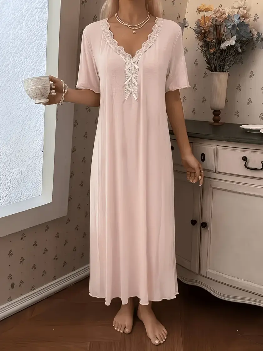 Women's Lace Short Sleeve Nightdress