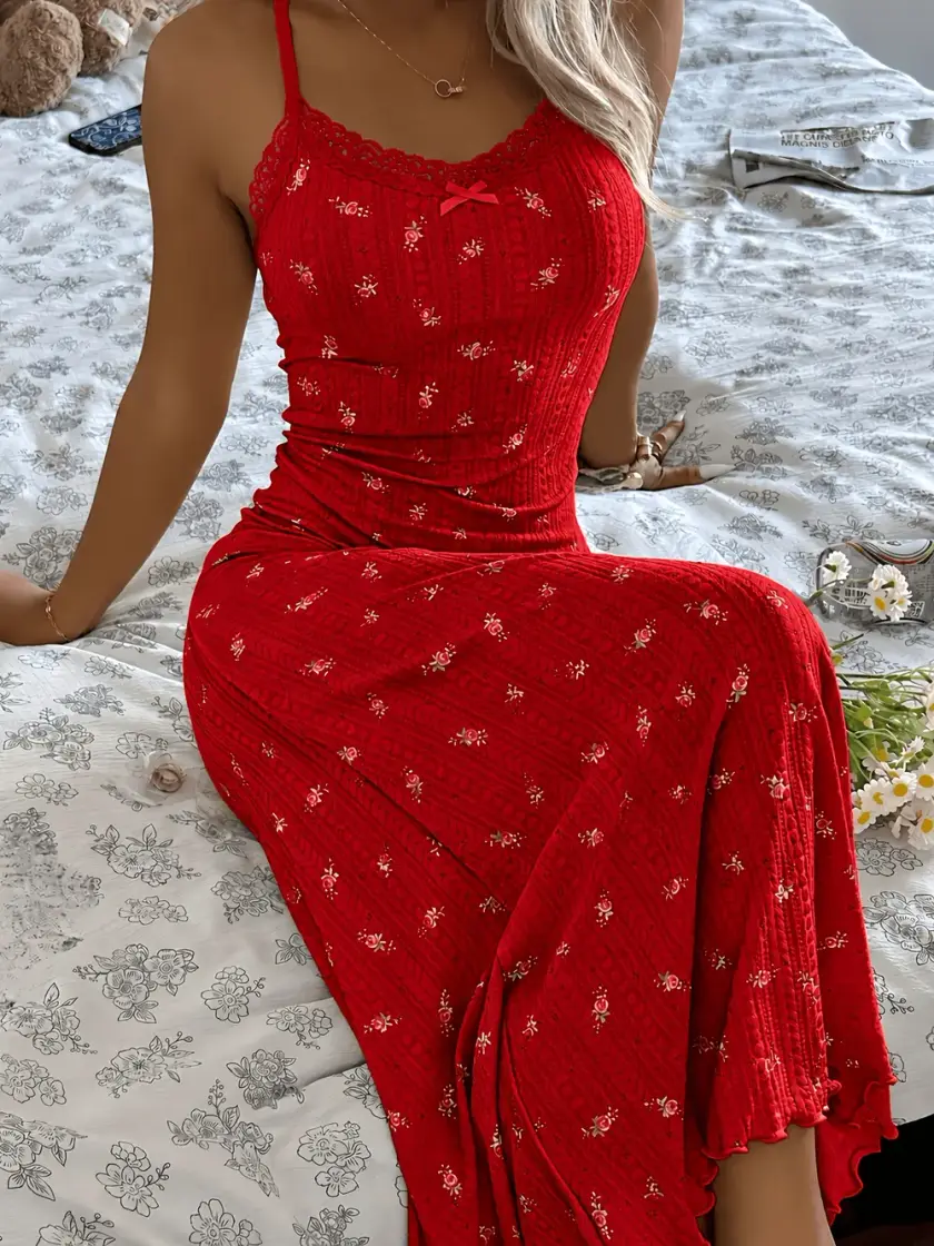 Women's Ditsy Floral Print Lace Cami Nightdress