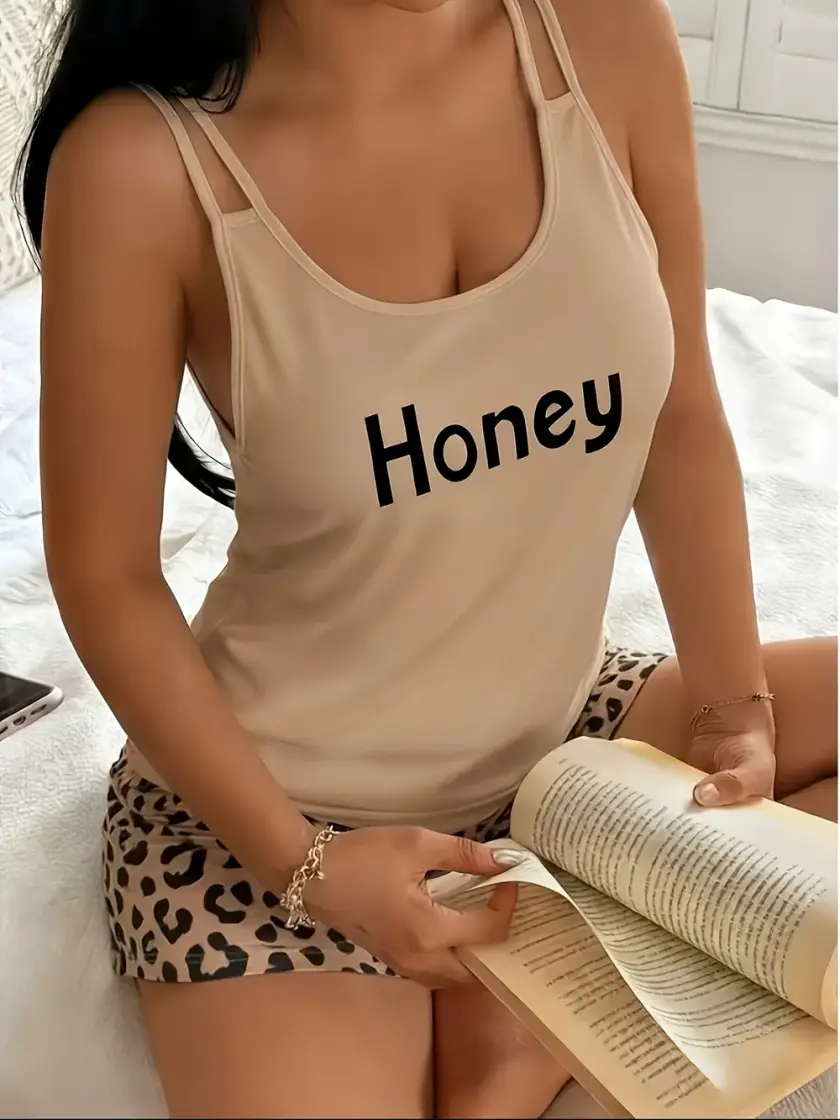 Women's Leopard & Graphic Cami Pajama Set