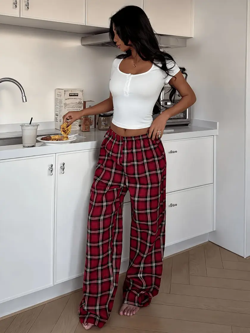 Women's Plaid Short Sleeve Pajama Set