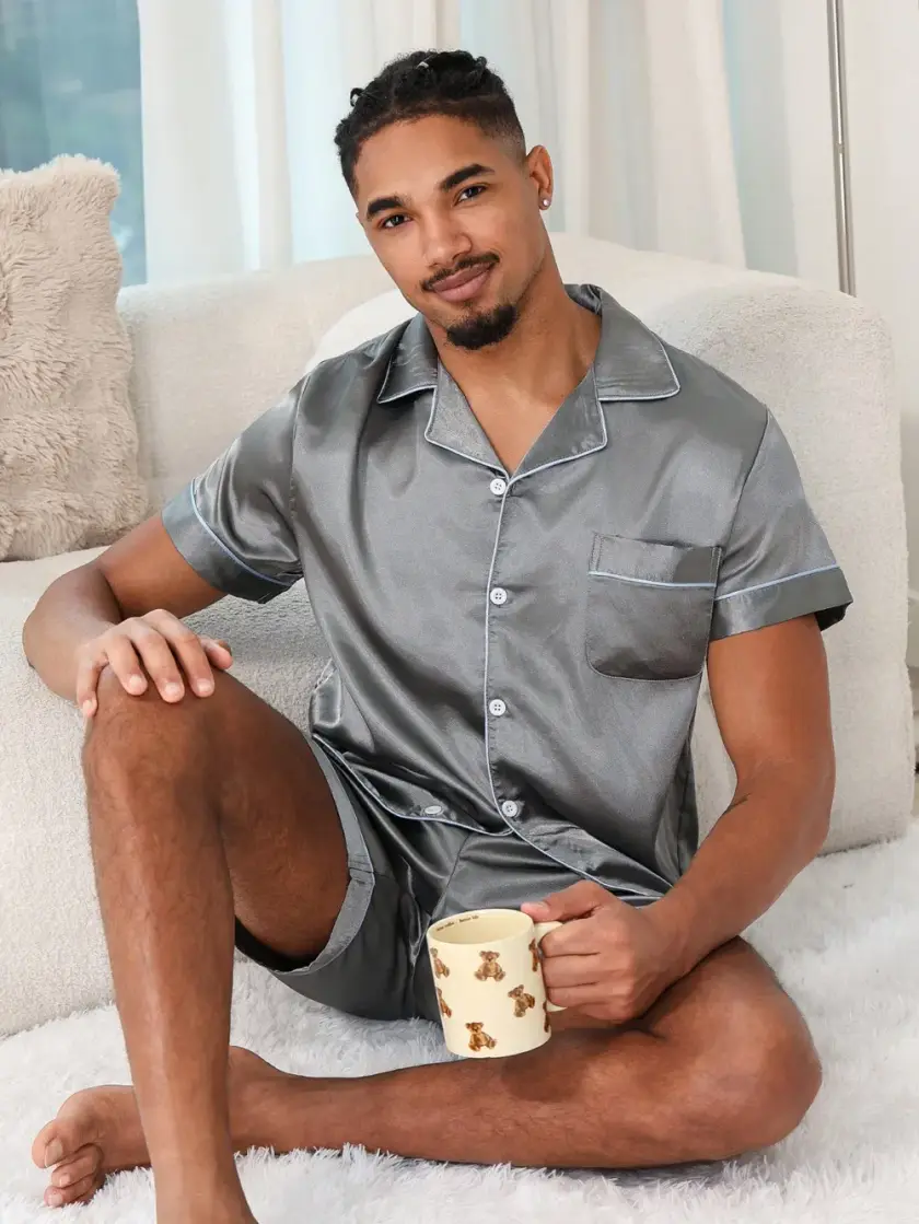 Men's Satin Short Sleeve Pajama Set