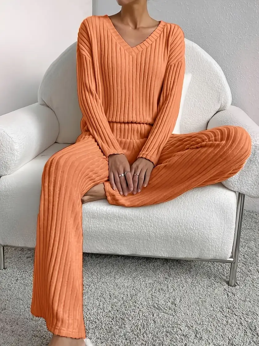 Women's Ribbed Long Sleeve Pajama Set