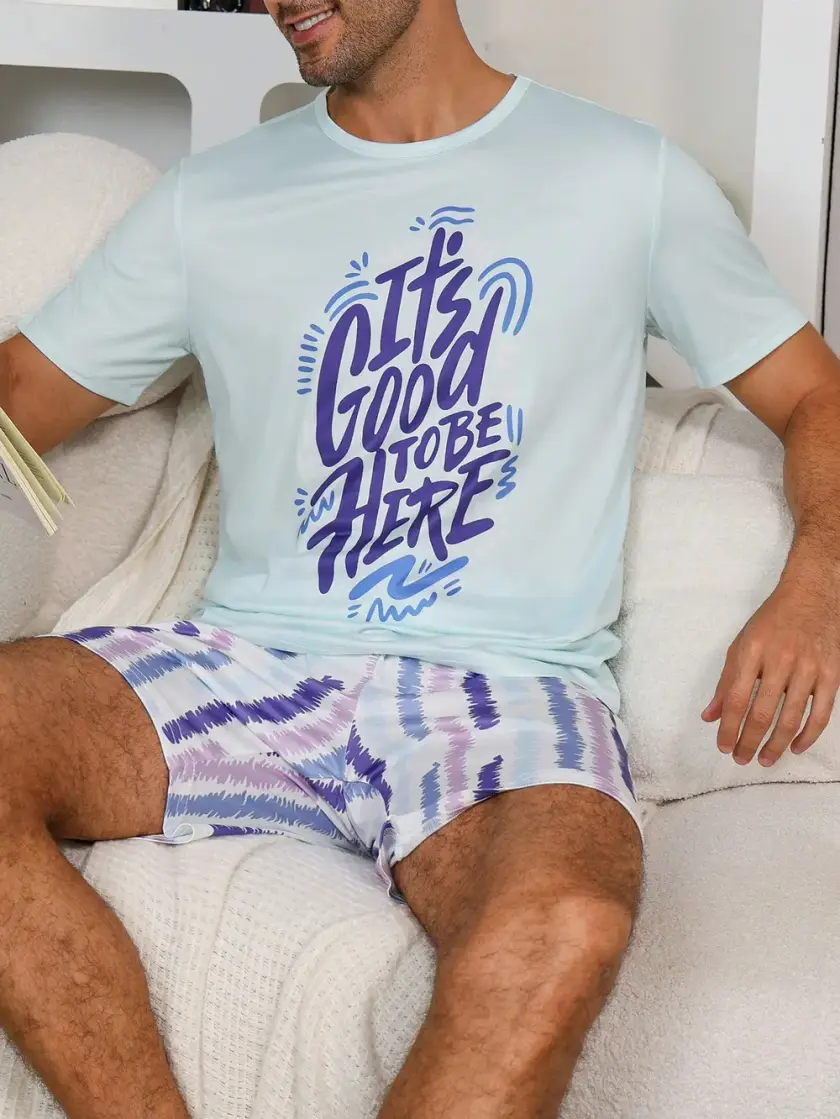 Men's Striped & Graphic Short Sleeve Pajama Set
