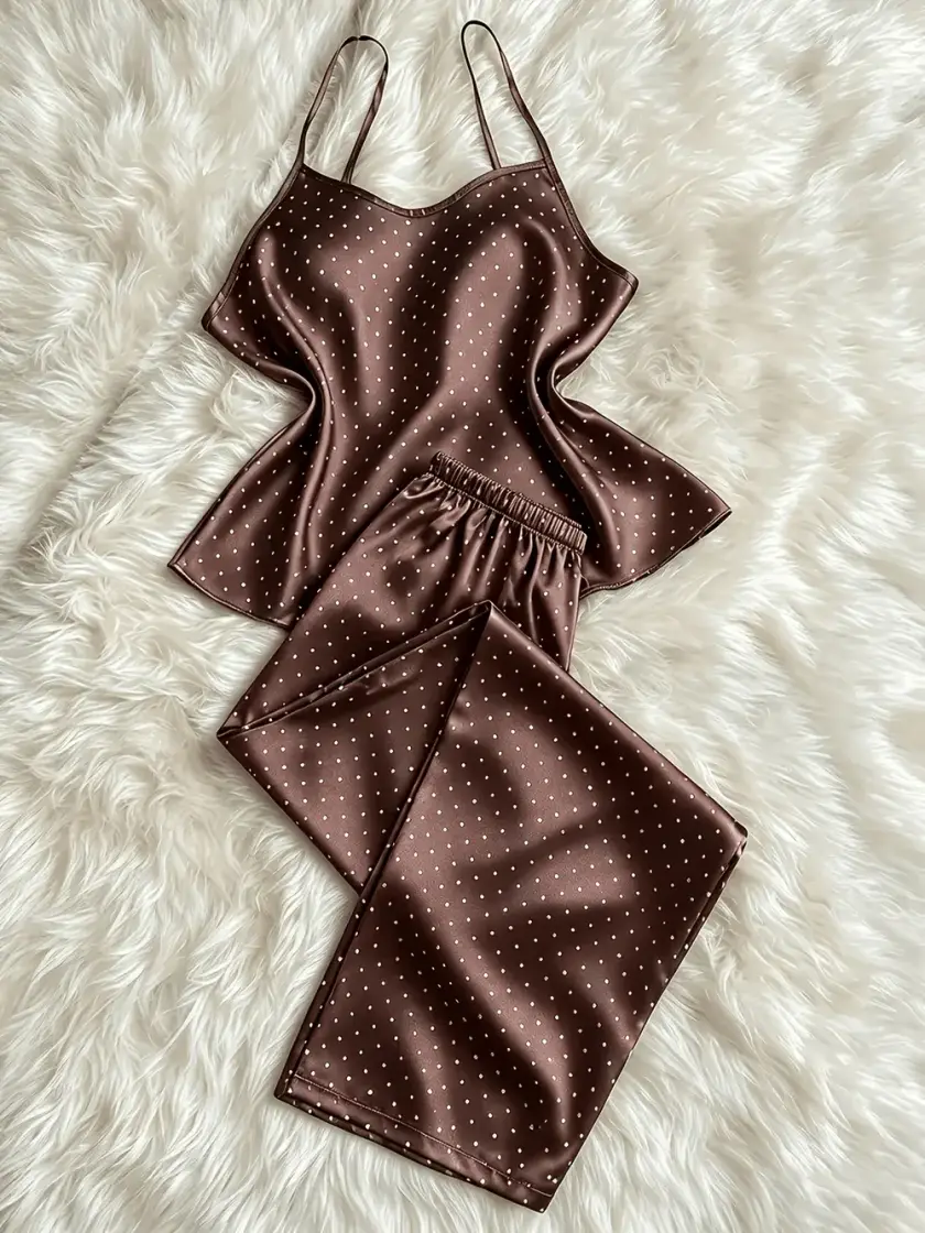 Women's Polka Dot Print Satin Cami Pajama Set
