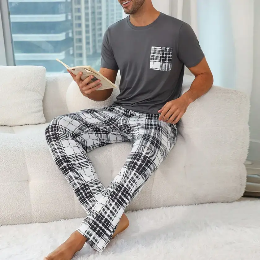Men's Plaid Short Sleeve Pajama Set