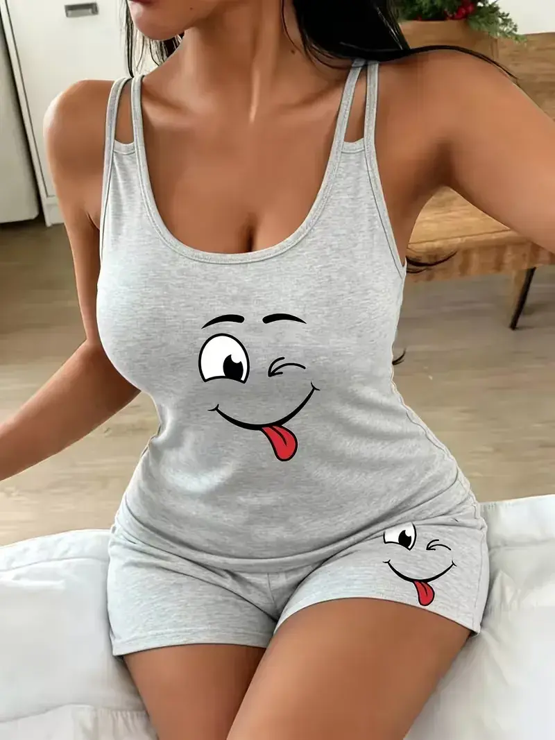 Women's Smiley Graphic Cami Shorts Pajama Set