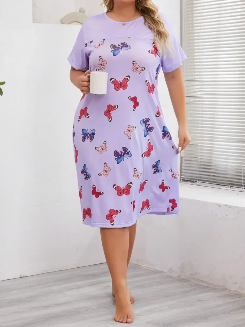 Women's Butterfly Print Short Sleeve Nightdress