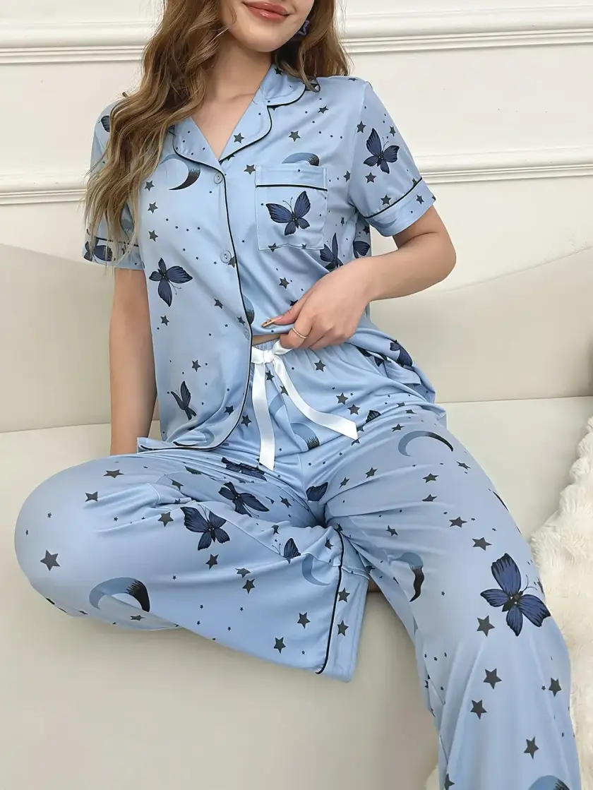 Women's Butterfly Print Short Sleeve Pajama Set