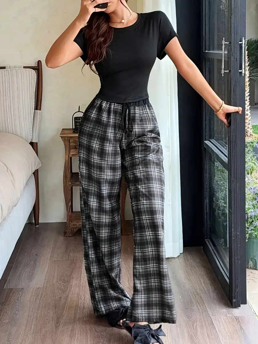 Women's Plaid Short Sleeve Pajama Set