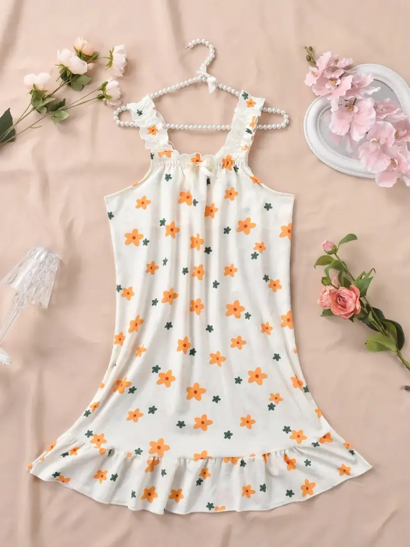 Women's Floral Print Bow Detail Cami Nightdress