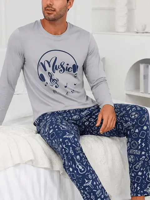 Men's Music & Graphic Long Sleeve Pajama Set