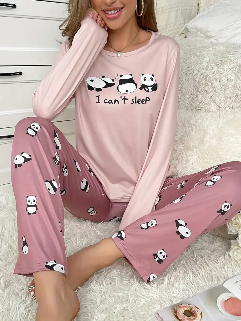 Women's Panda Print Long Sleeve Pajama Set