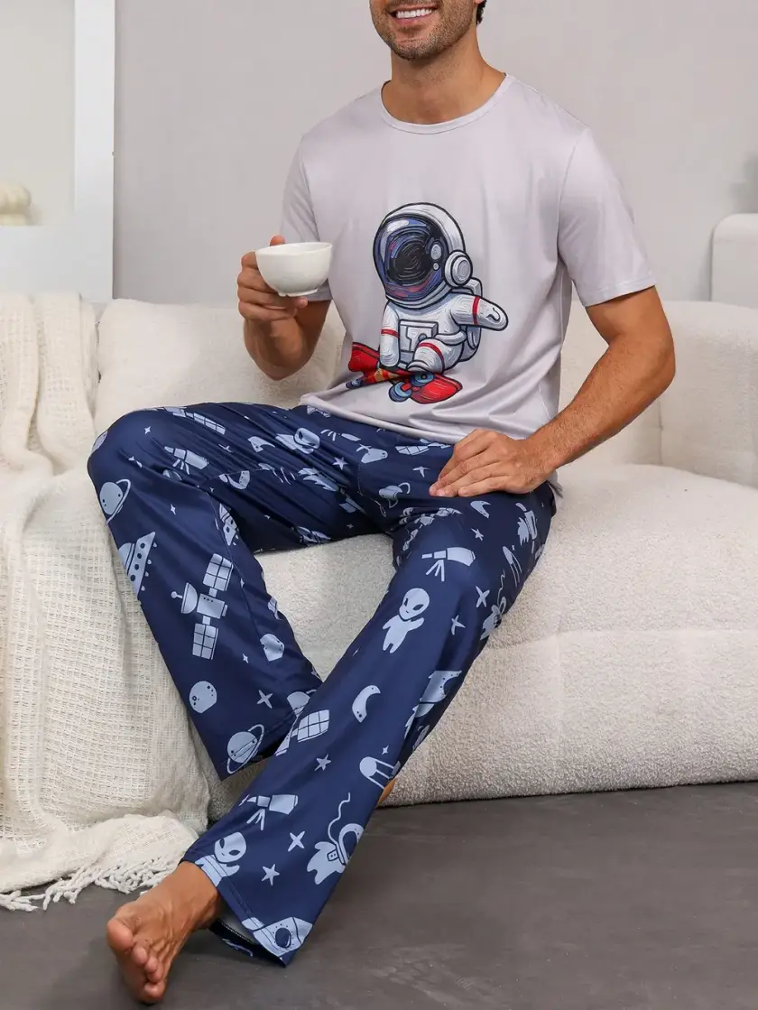 Men's Space Print Short Sleeve Pajama Set