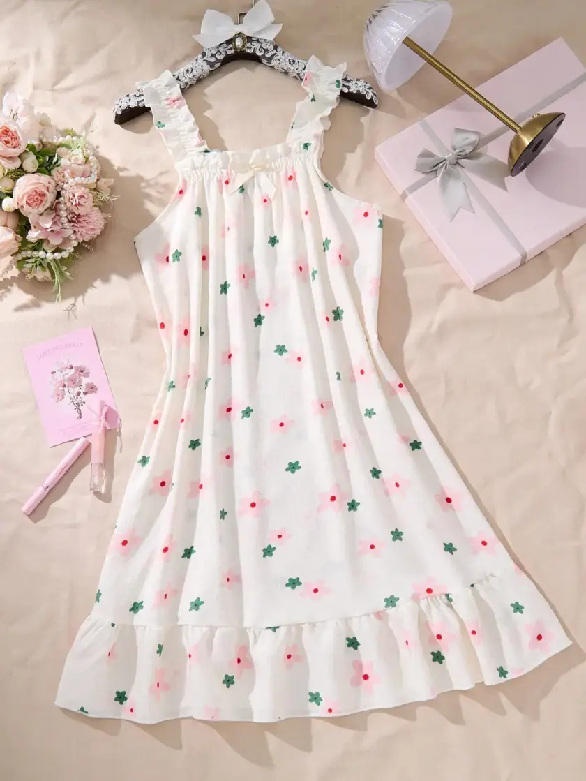 Women's Floral Print Bow Detail Cami Nightdress