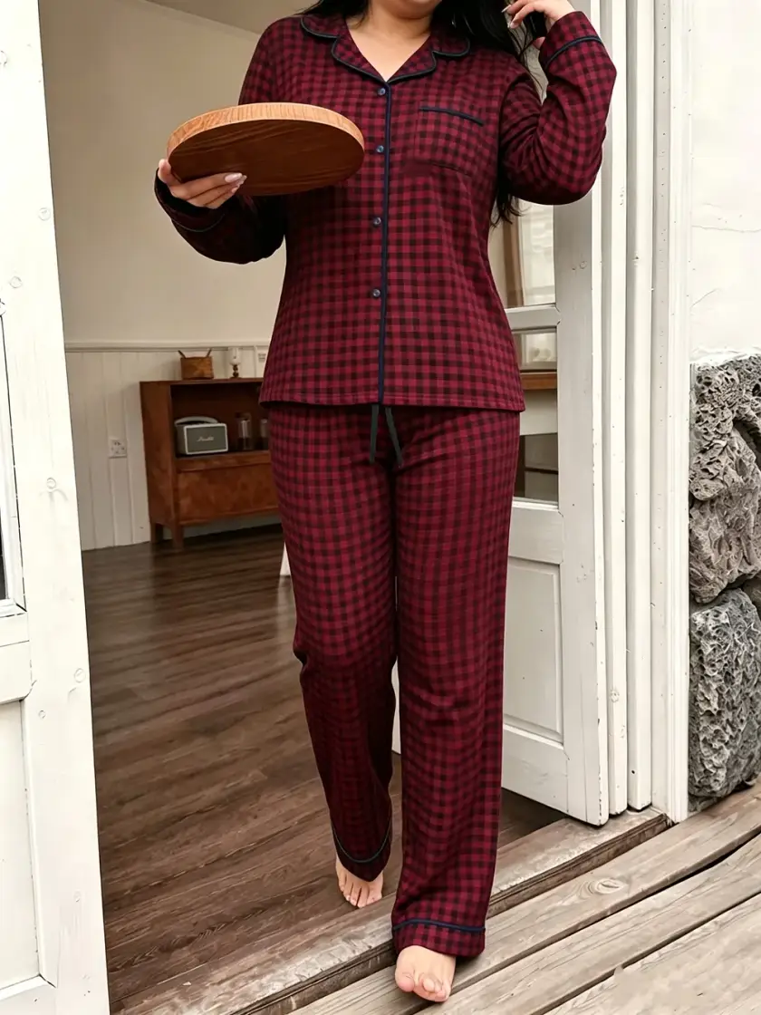 Women's Plaid Long Sleeve Pajama Set