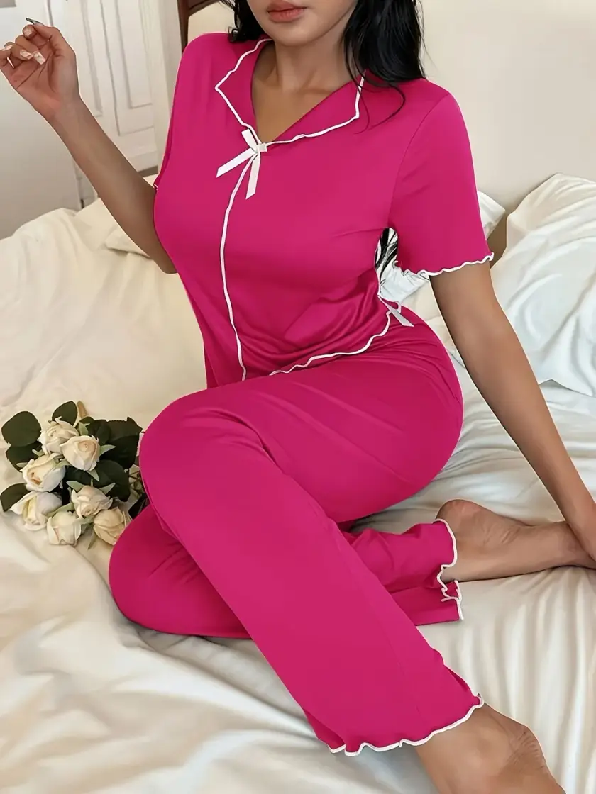 Women's Bow Detail Short Sleeve Pajama Set