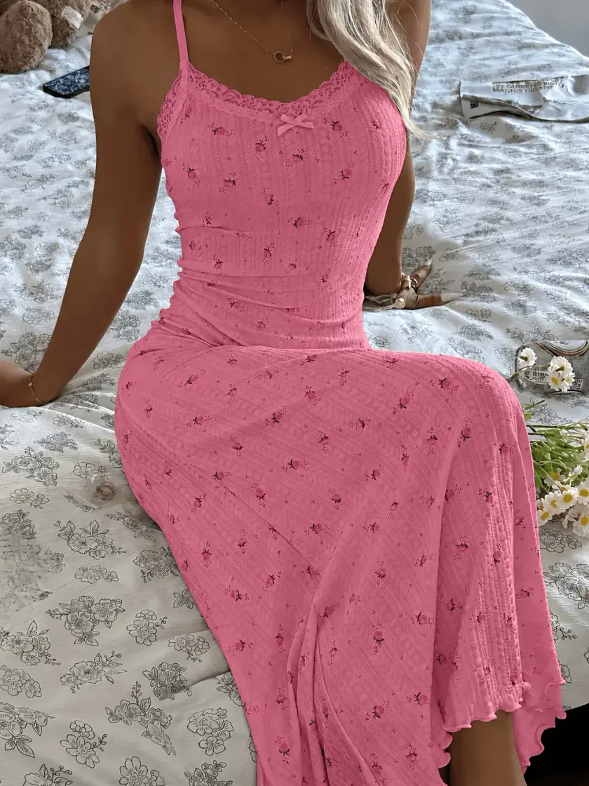 Women's Ditsy Floral Print Lace Cami Nightdress