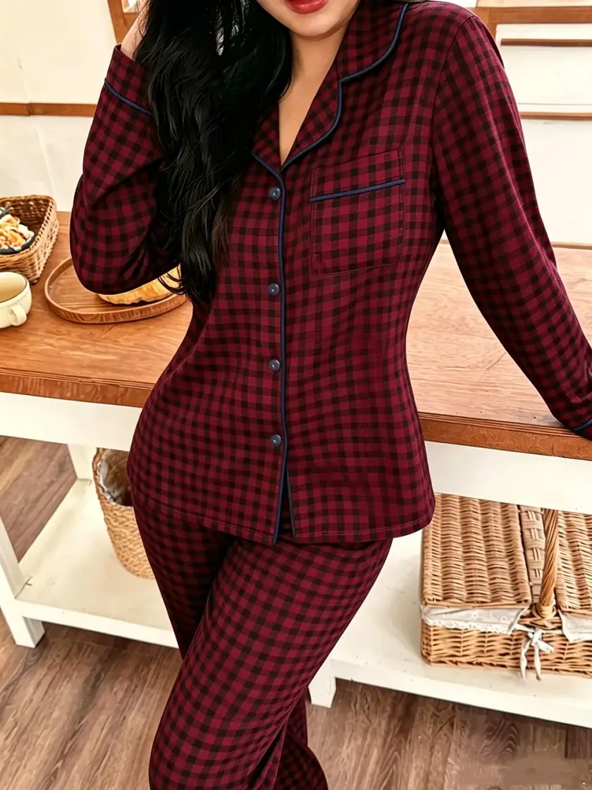 Women's Plaid Long Sleeve Pajama Set