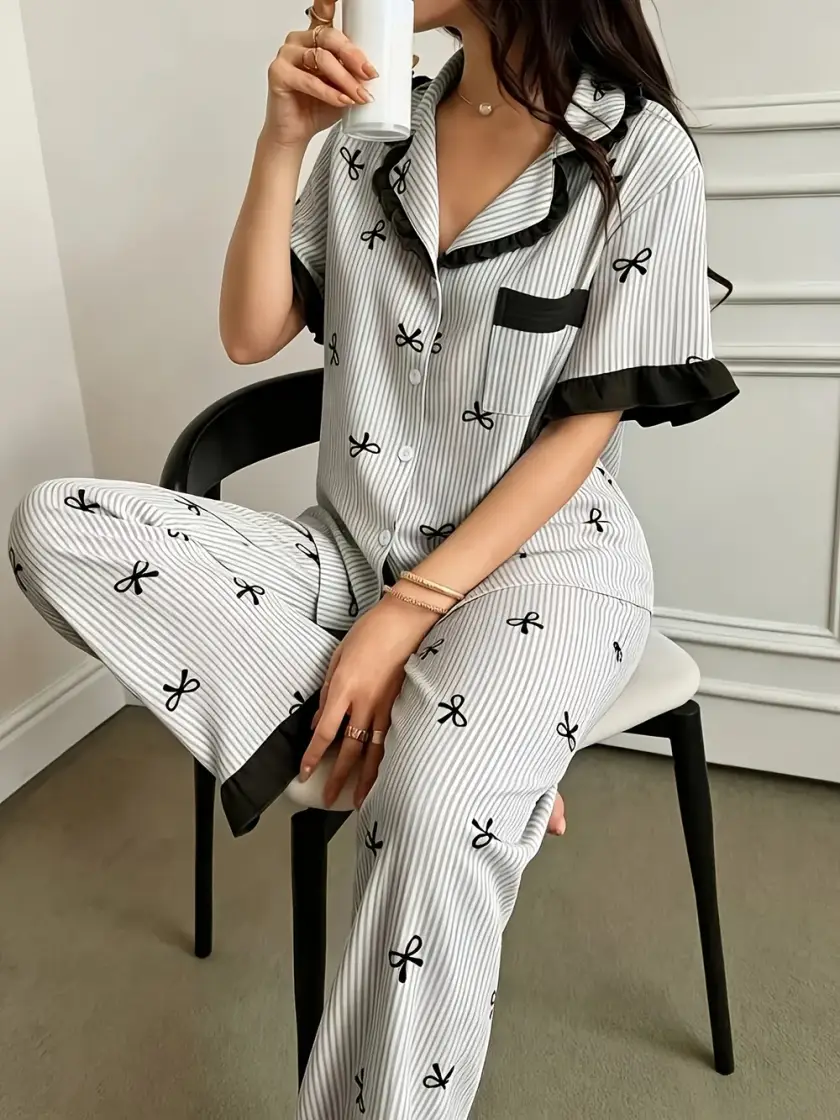 Women's Bow Detail Short Sleeve Pajama Set