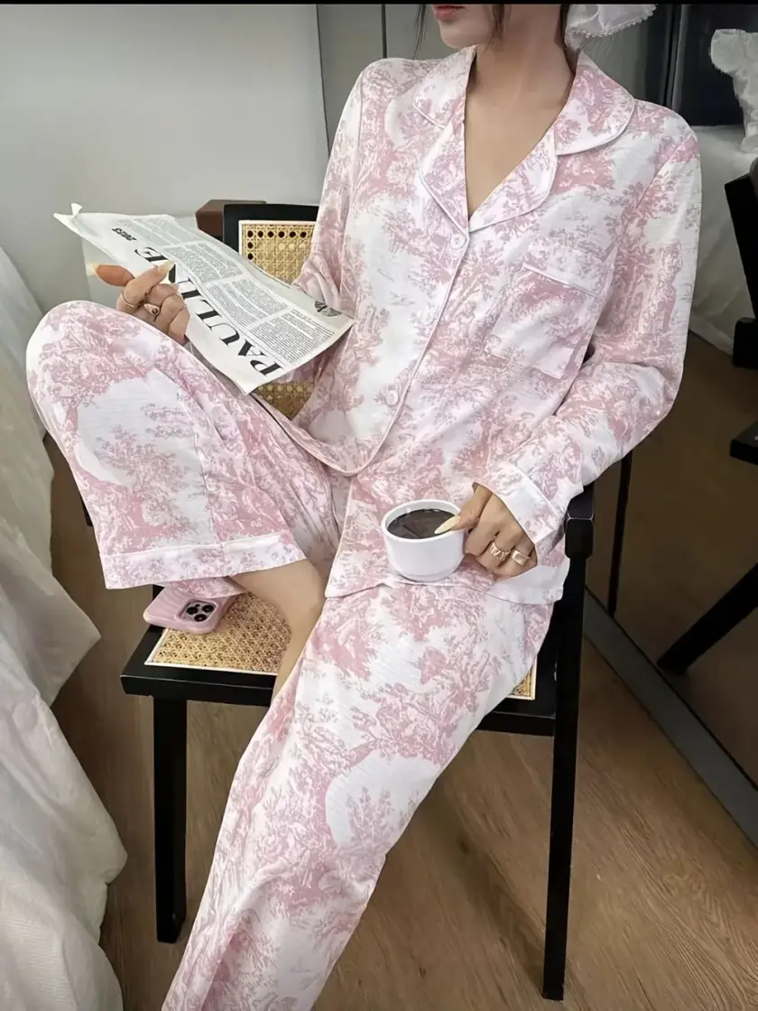 Women's Floral Long Sleeve Button Pajama Set