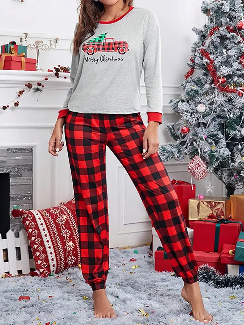 Women's Plaid Long Sleeve Pajama Set