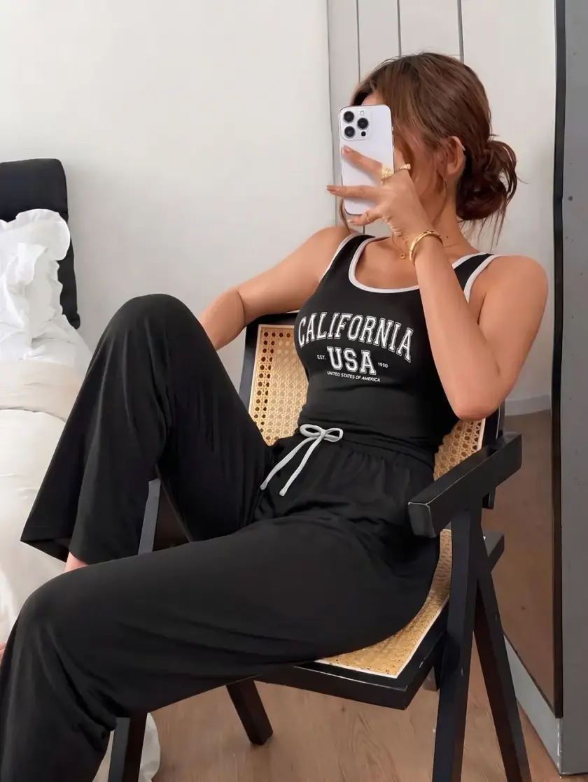 Women's Graphic Tank Wide Leg Pajama Set