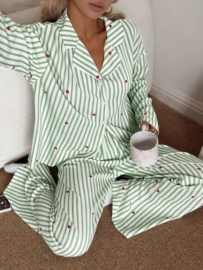 Women's Heart & Striped Long Sleeve Pajama Set