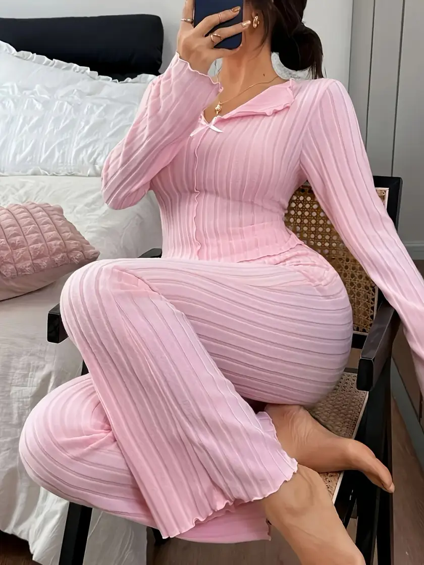 Women's Ribbed Long Sleeve Pajama Set