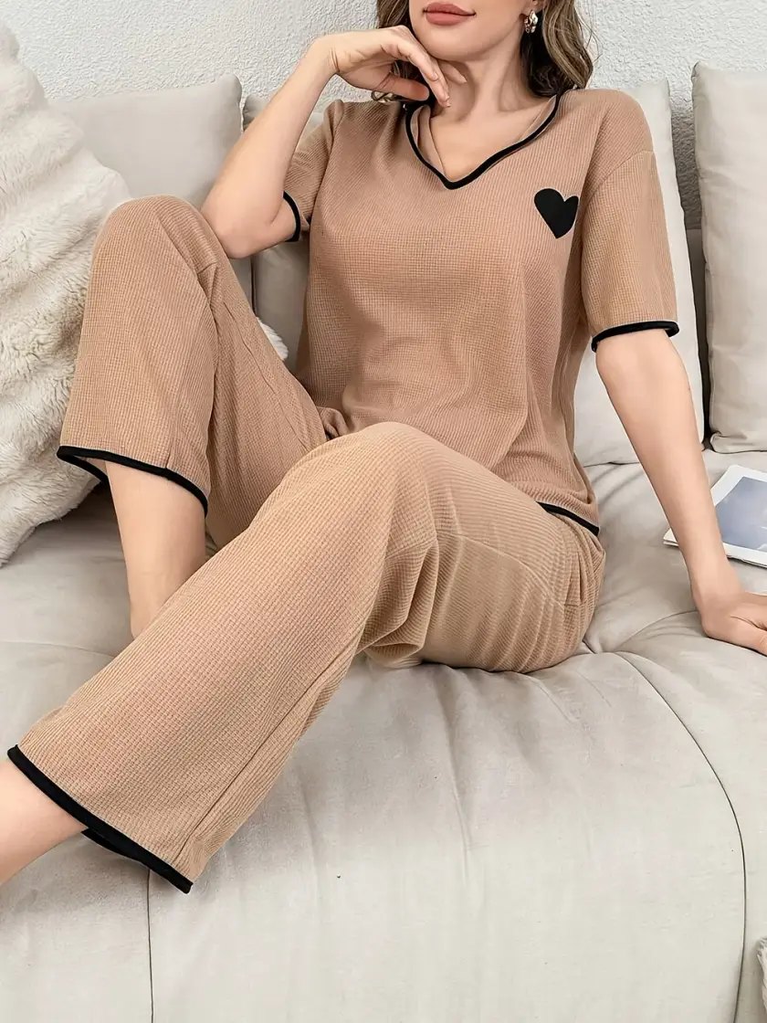 Women's Heart Print Short Sleeve Pajama Set