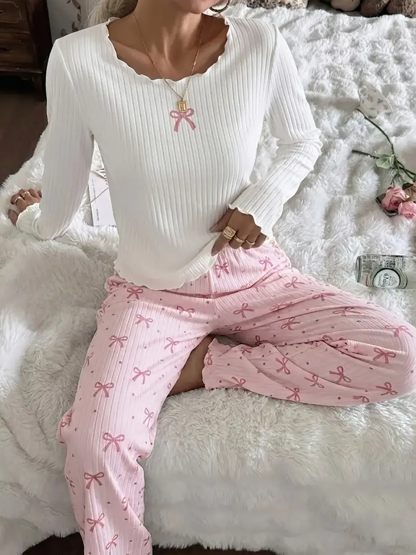 Women's Ribbed Long Sleeve Pajama Set