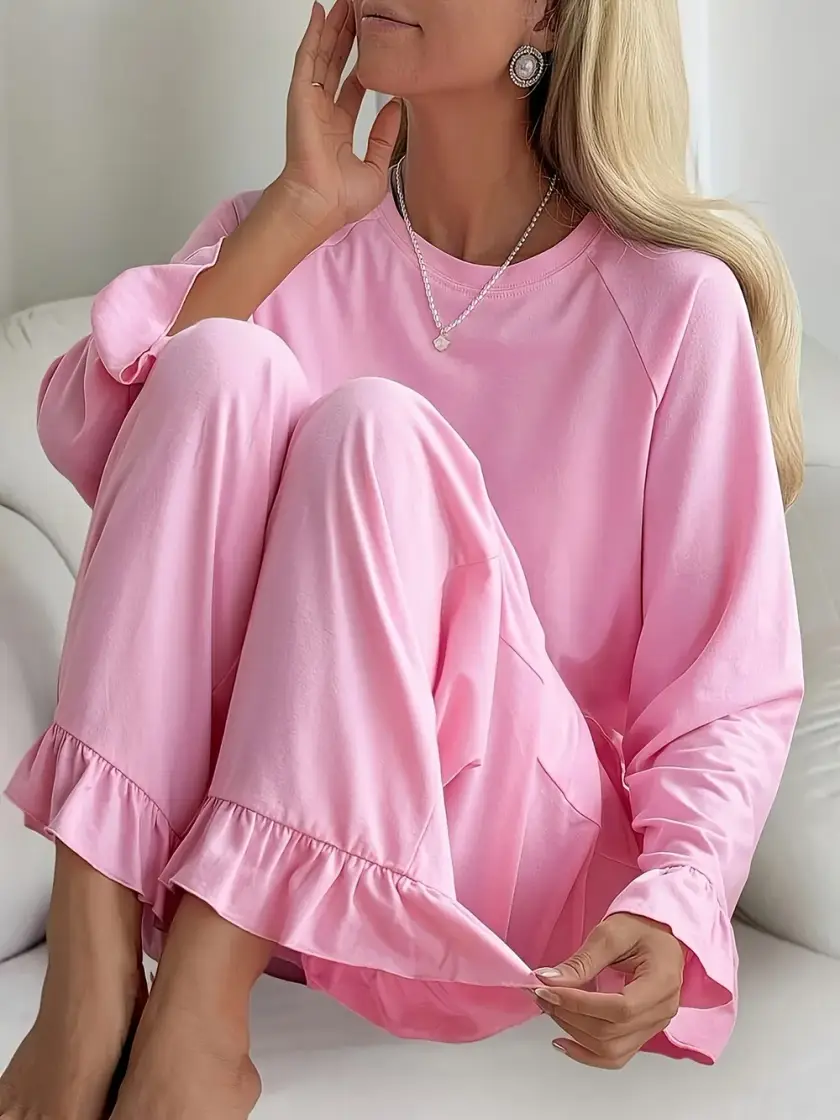 Women's Ruffle Long Sleeve Pajama Set