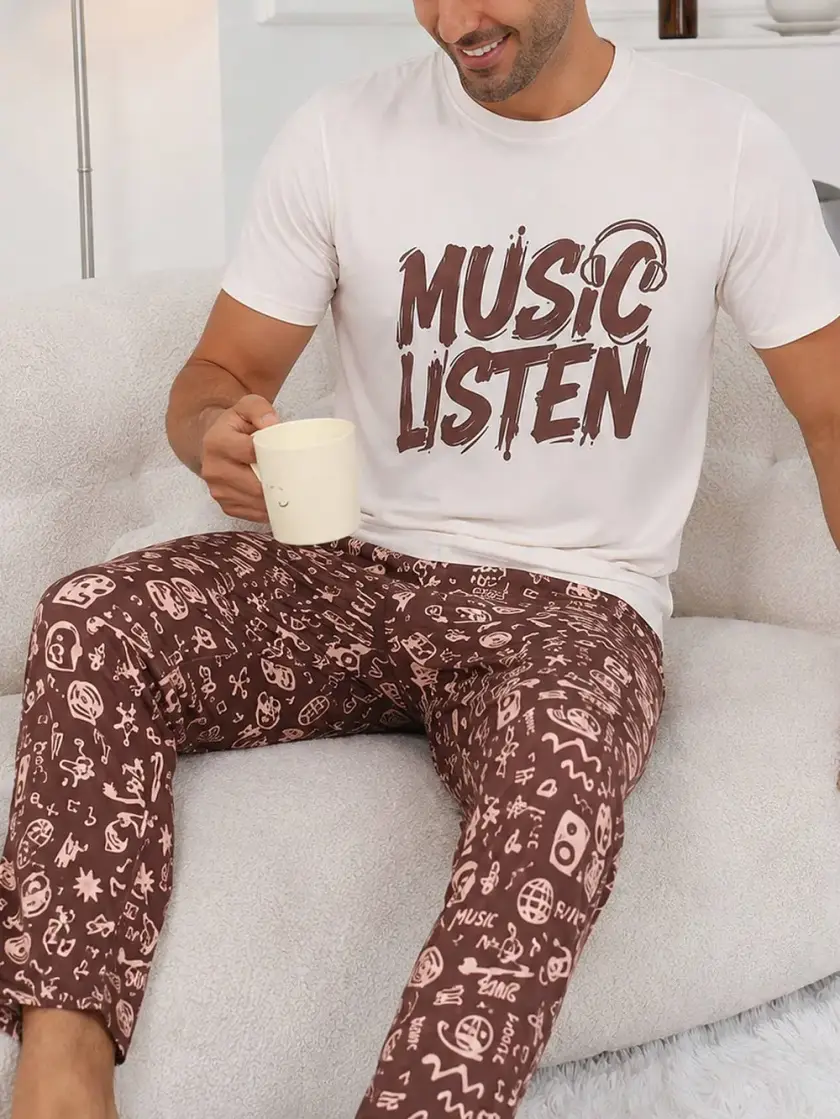 Men's Music & Graphic Short Sleeve Pajama Set