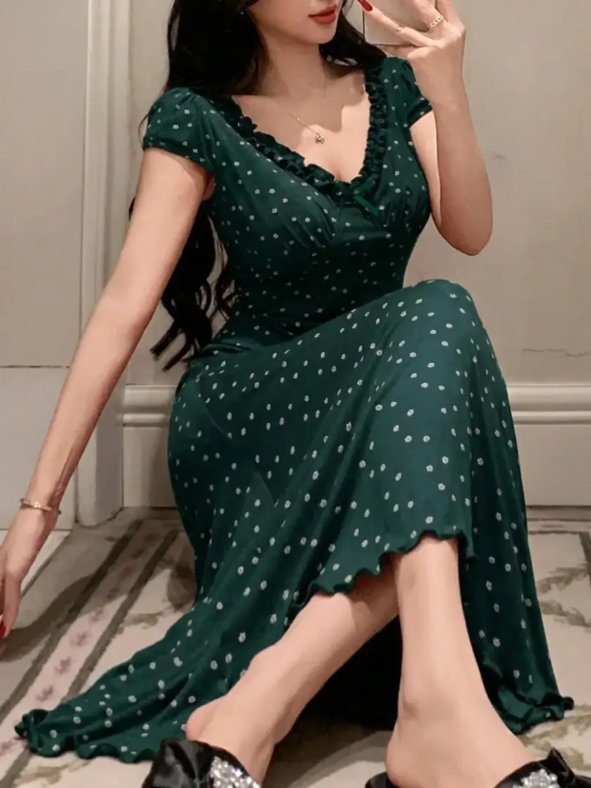 Women's Floral Print Ruffle Nightdress