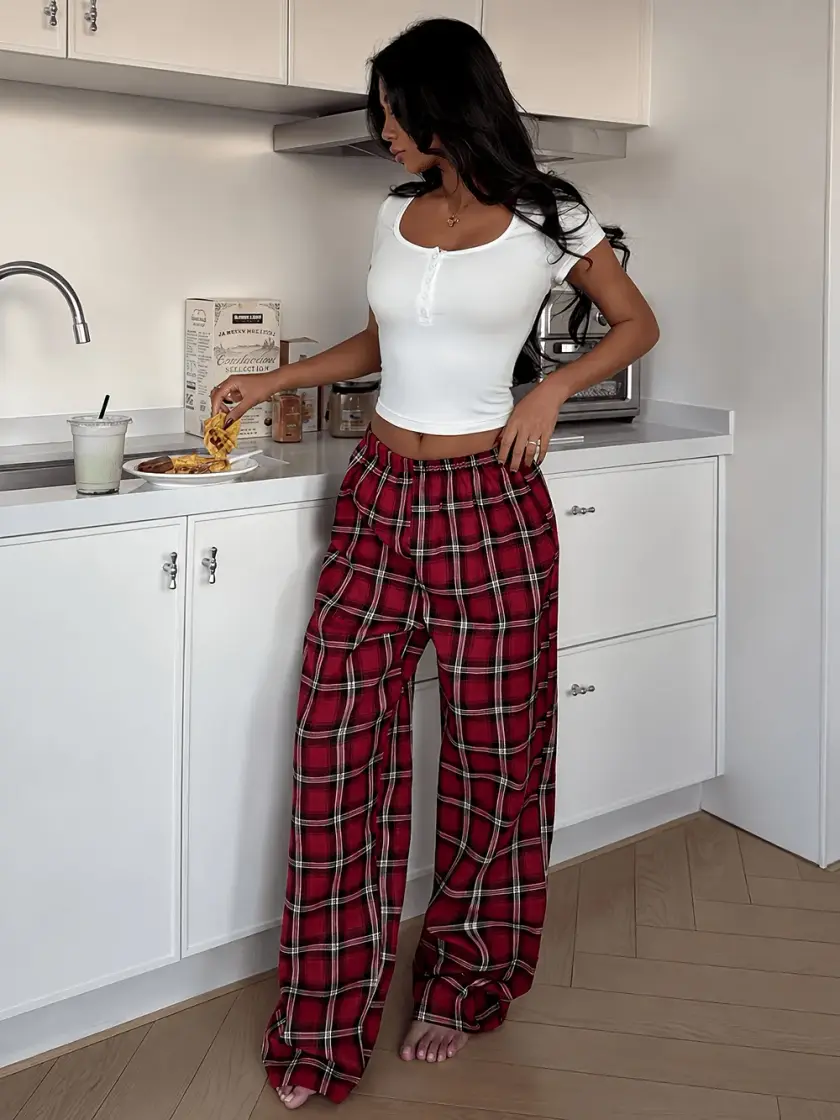 Women's Plaid Short Sleeve Pajama Set