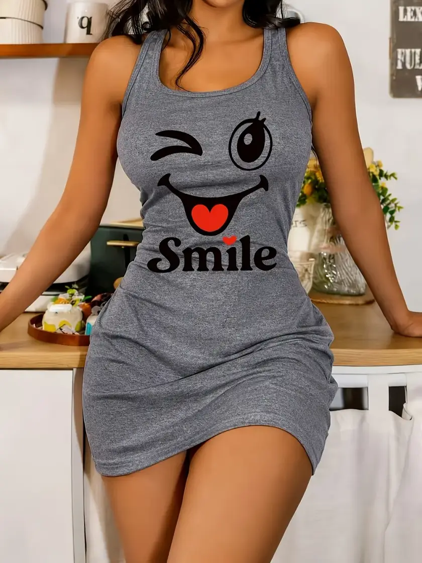 Women's Heart Print Sleeveless Nightdress