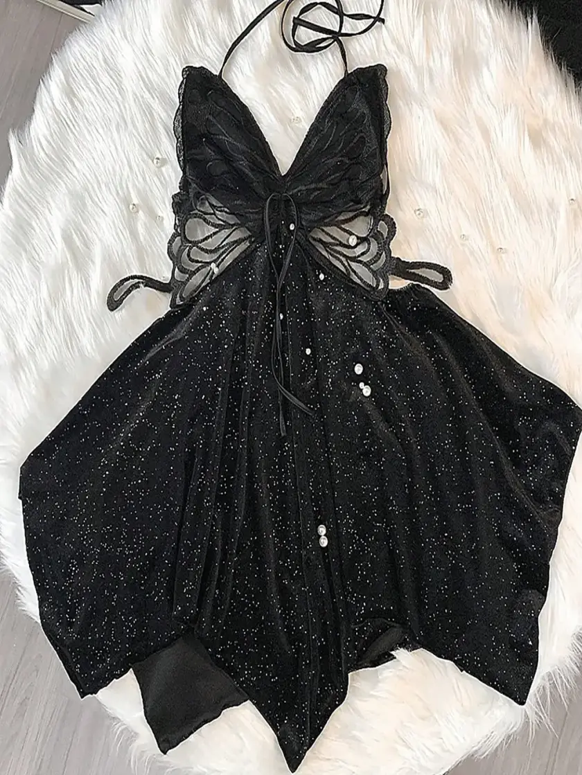 Women's Butterfly Print Velvet Nightdress
