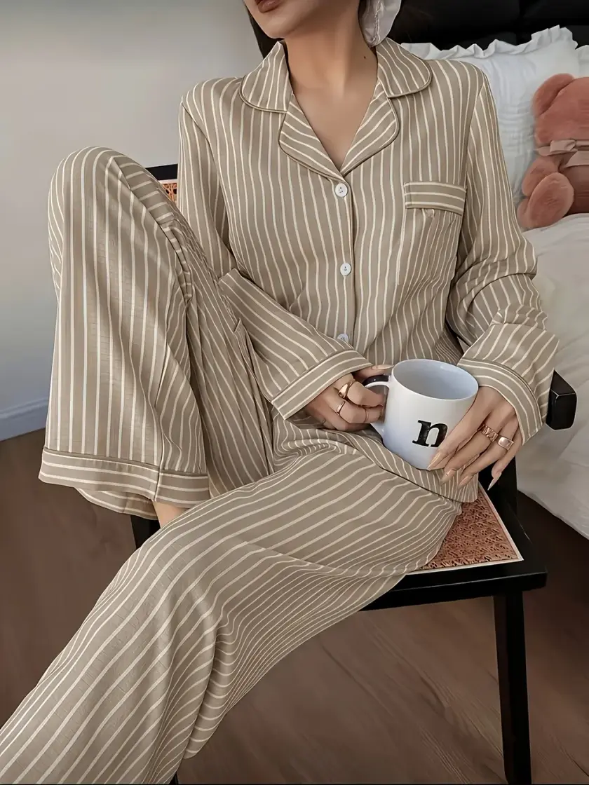Women's Striped Long Sleeve Pajama Set