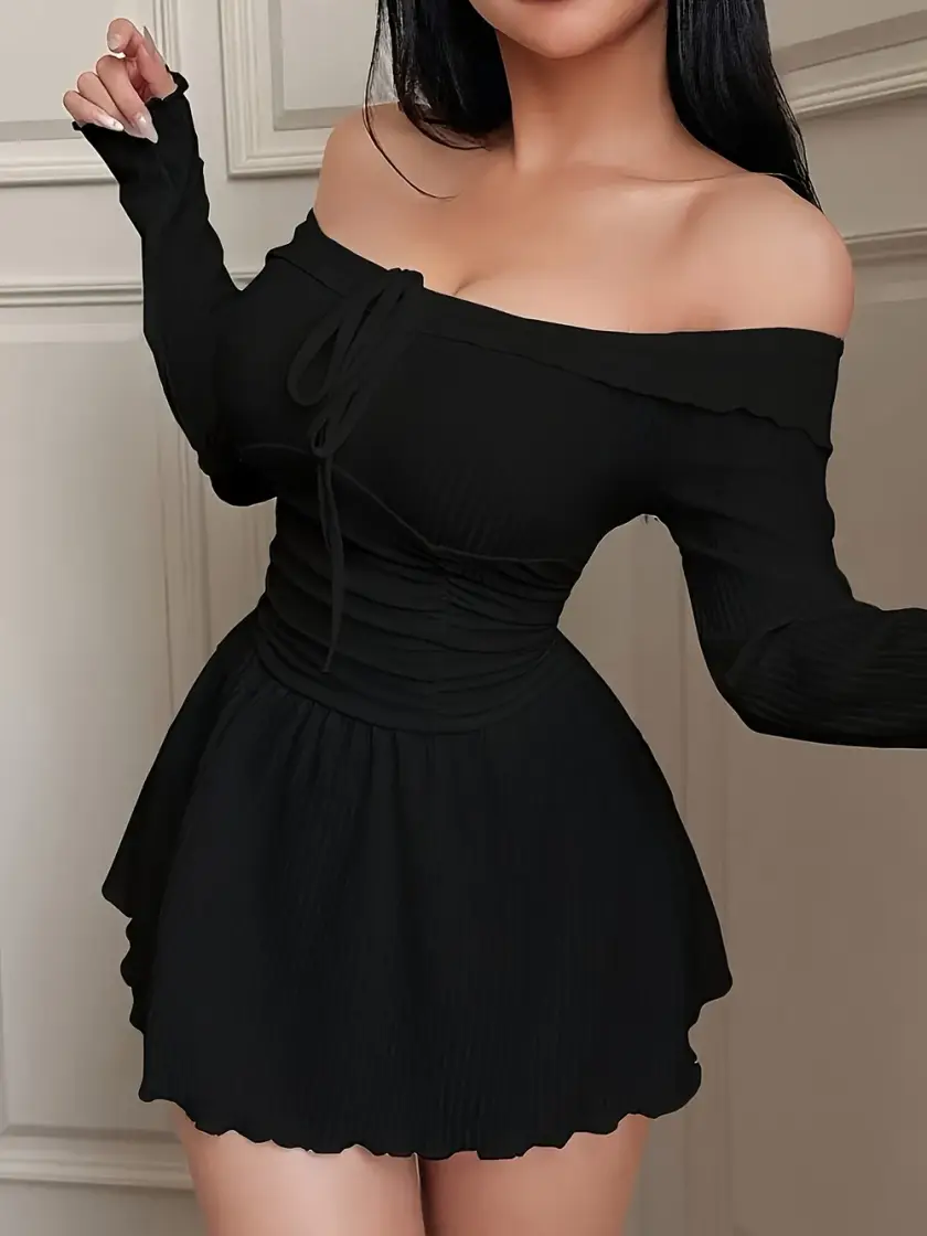 Women's Off Shoulder Ruffle Mini Dress