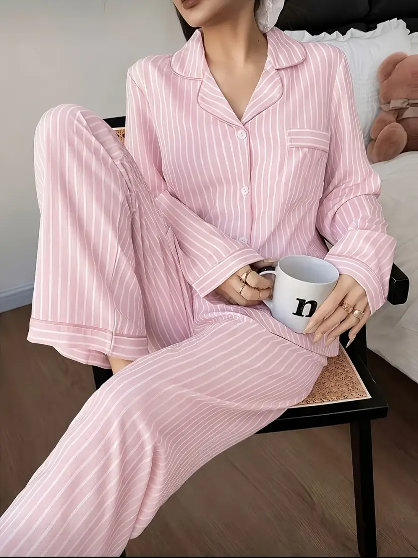 Women's Striped Long Sleeve Pajama Set