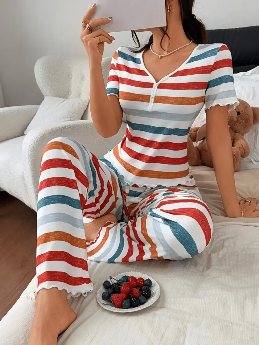 Women's Striped Short Sleeve Pajama Set