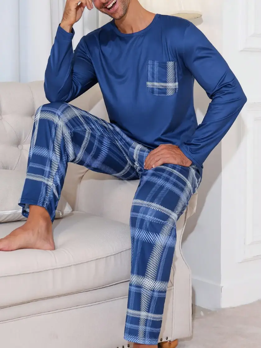 Men's Plaid Long Sleeve Pajama Set