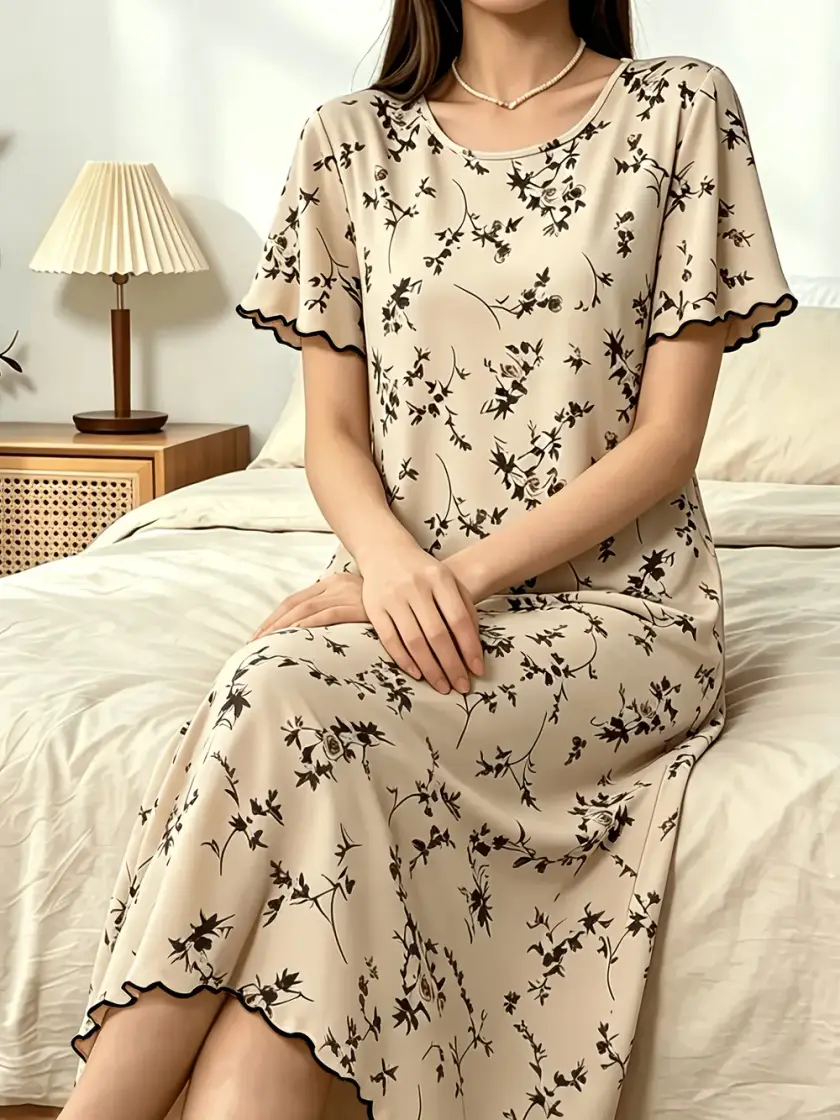 Women's Floral Print Short Sleeve Nightdress