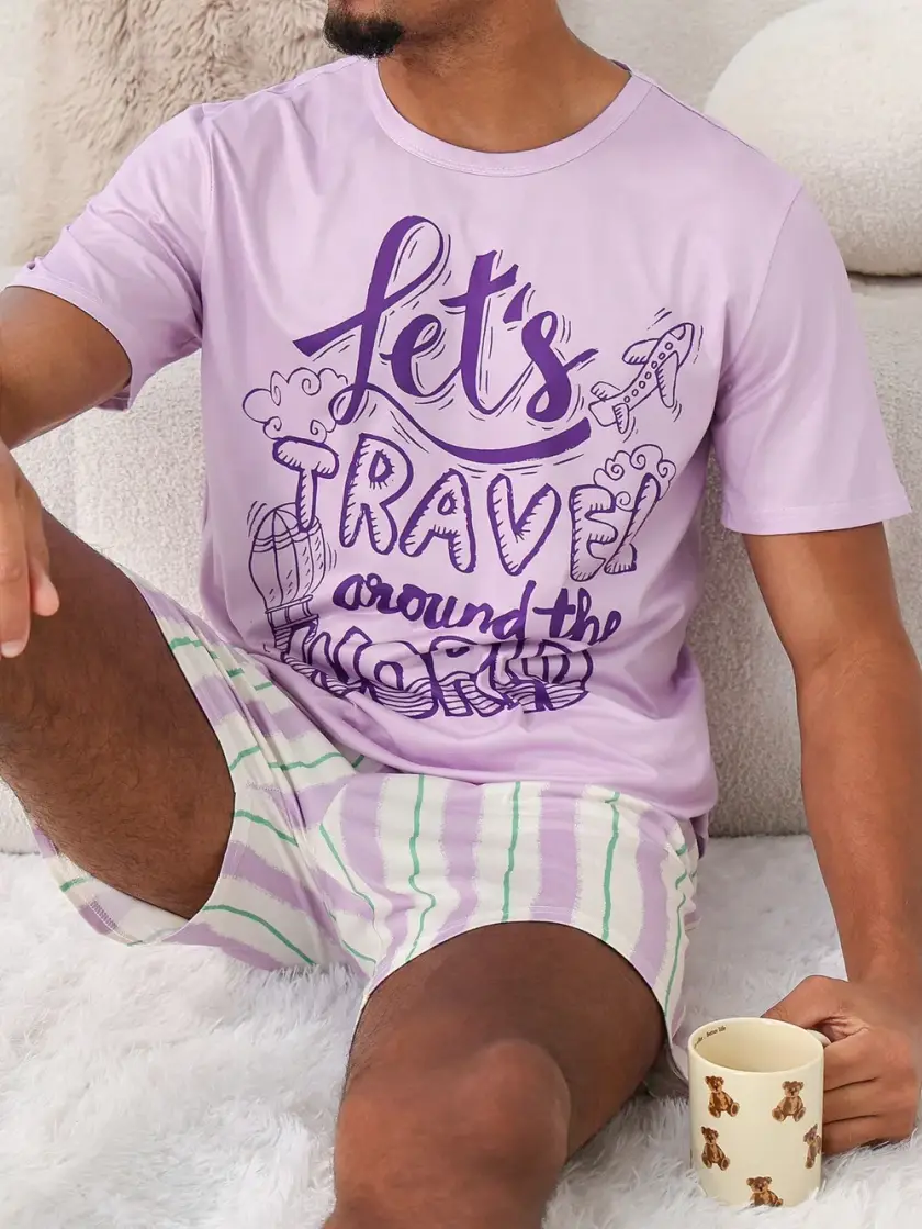 Men's Striped & Graphic Short Sleeve Pajama Set