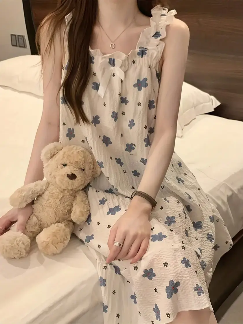 Women's Floral Print Bow Detail Cami Nightdress