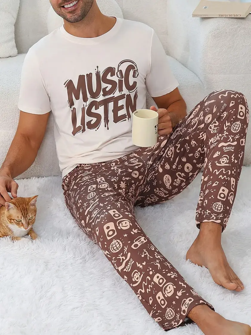 Men's Music & Graphic Short Sleeve Pajama Set