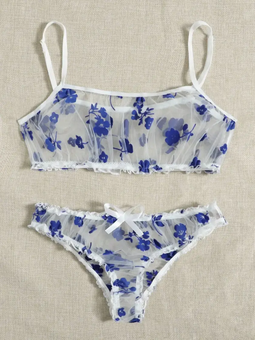 Women's Floral Lace Cami Lingerie Set