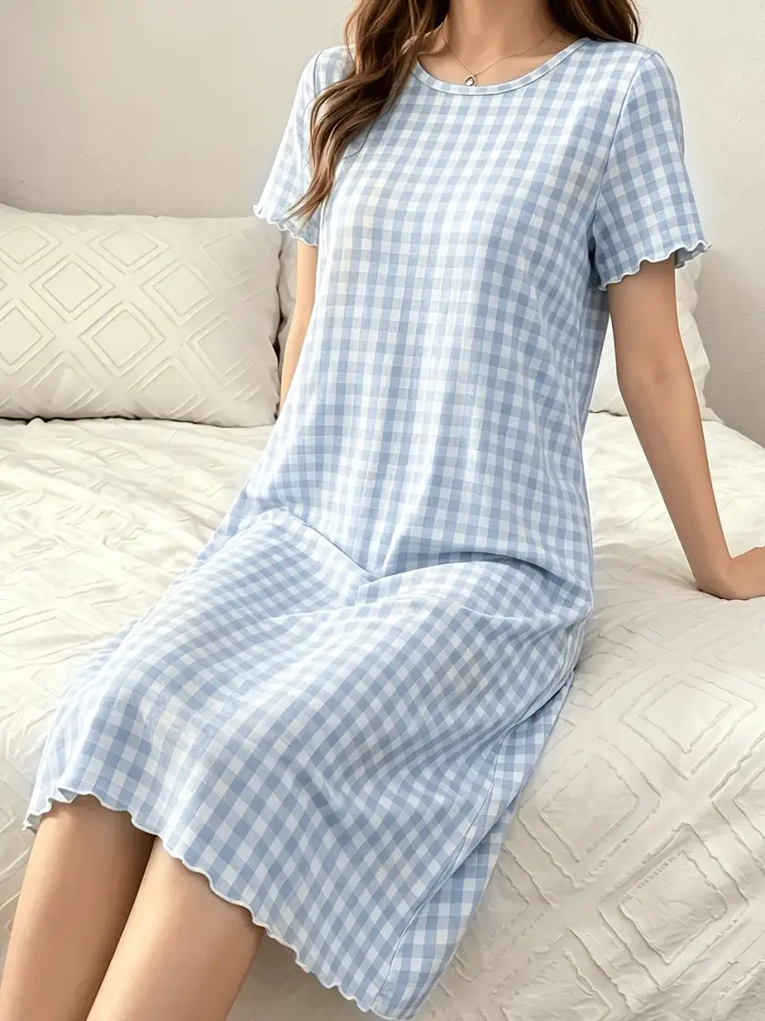 Women's Plaid Short Sleeve Nightdress